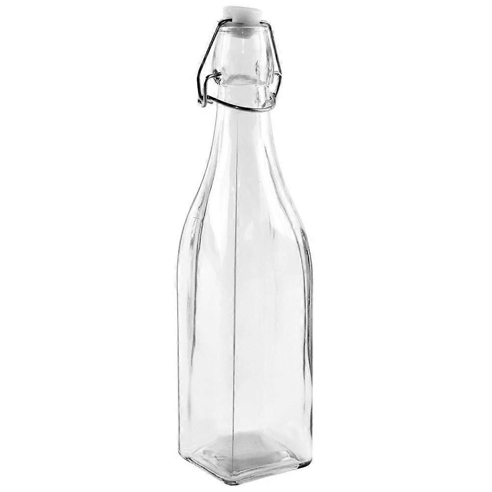 Square glass bottle with cap and clip for drinks