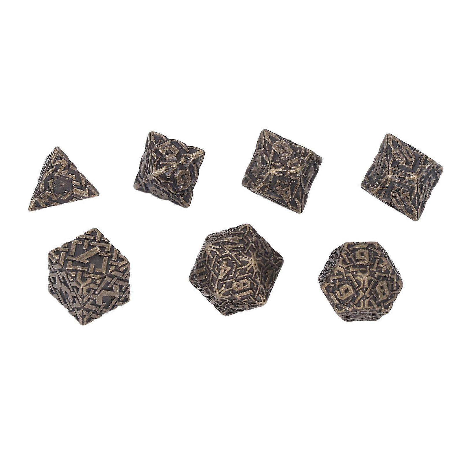 7pcs Metal Polyhedral Dice Maze Pattern Engraved Balanced Rolling Solid Metal Dice for Games Role Play Style 2 Edition