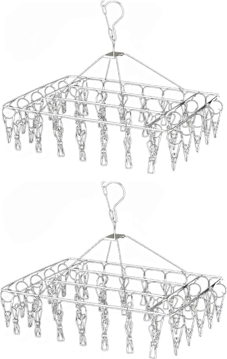 Stainless Steel Clothes Hanger Rack 2 Pack with 360° Rotating Hook and Windproof Design for Heavy Duty Use