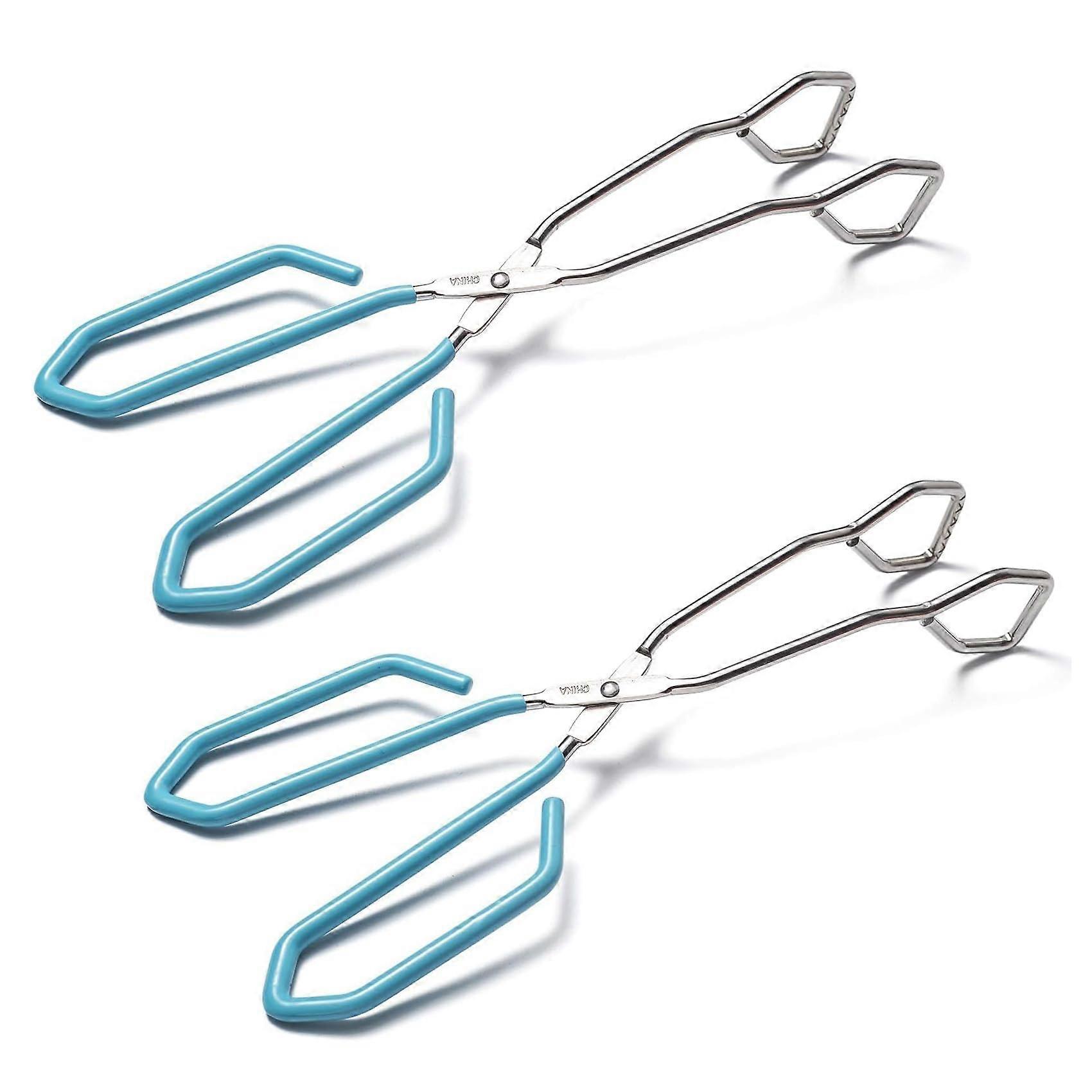Stainless Steel Scissor Tongs 2-Piece Set For Cooking, BBQ Grilling, And Serving Blue