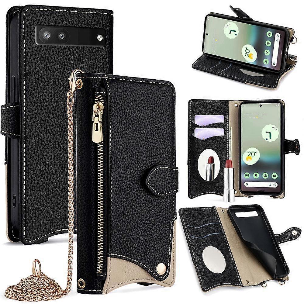 Crossbody Chain Fishtail Litchi Leder Handyhülle