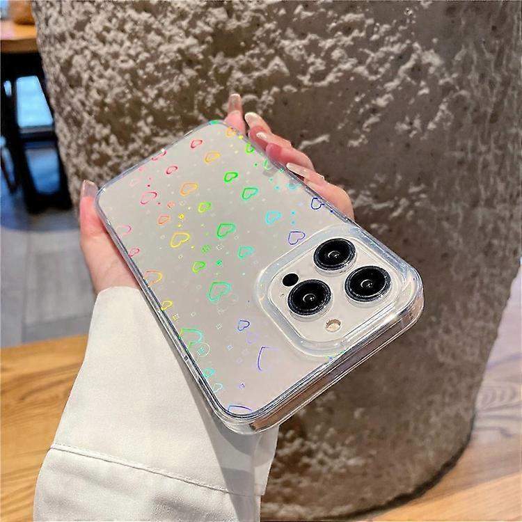 Compatible For iPhone 16 Pro Clear Case Laser Heart Pattern IMD TPU+PC Protective Phone Cover