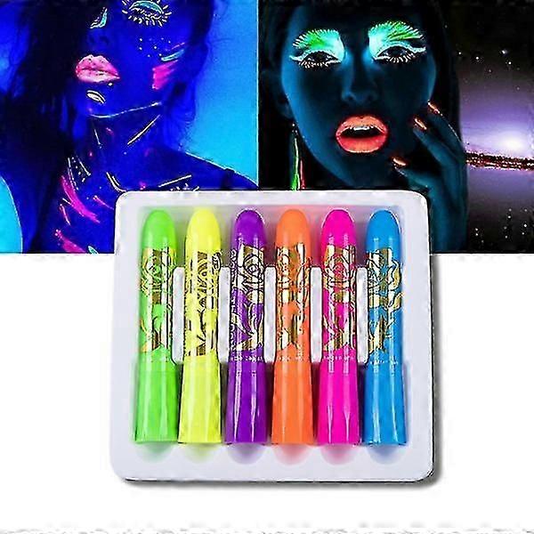 6pcs/set Glow In Dark Face Paint Uv Neon Face Paint Crayon Pen Whbyv