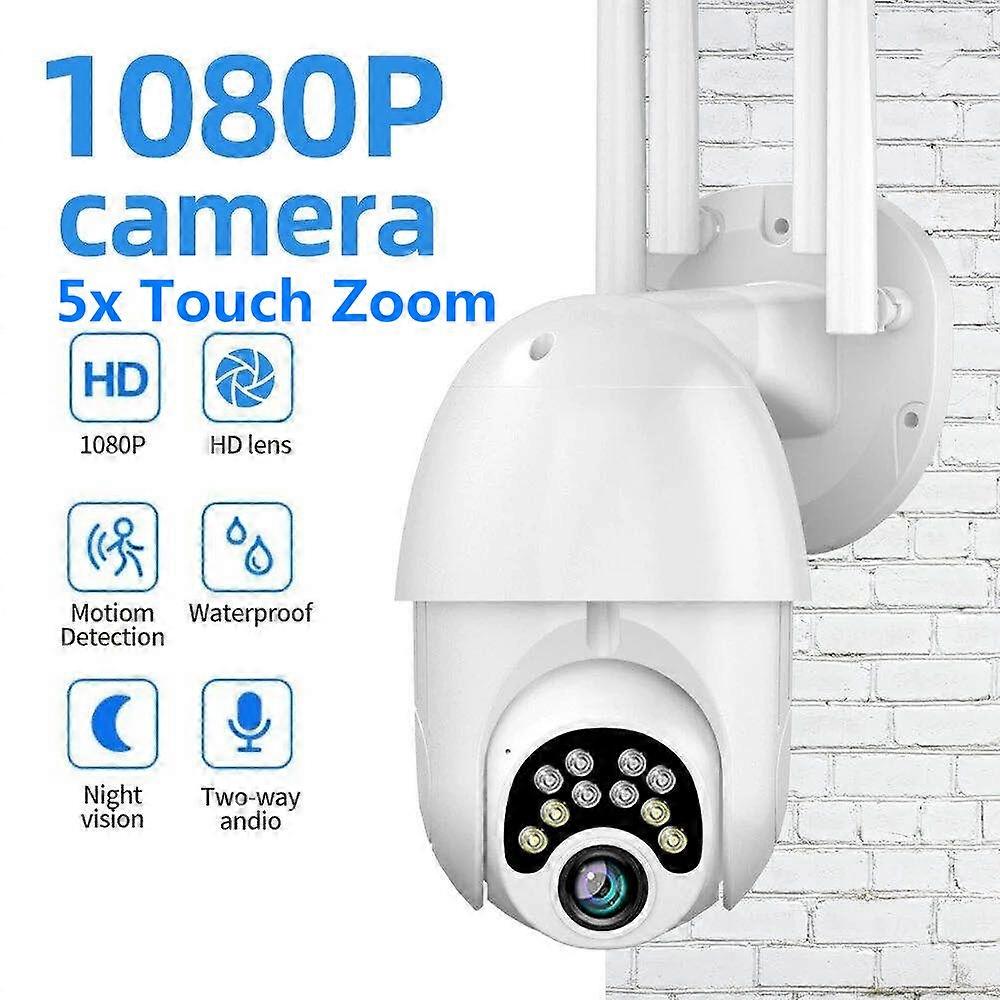 1080P Hd Outdoor Ptz Ip Camera, 10 Led, 5x Zoom, Four-antenna, Two-way Audio, Voice Alarm, Waterproof, Night Vision, Wifi