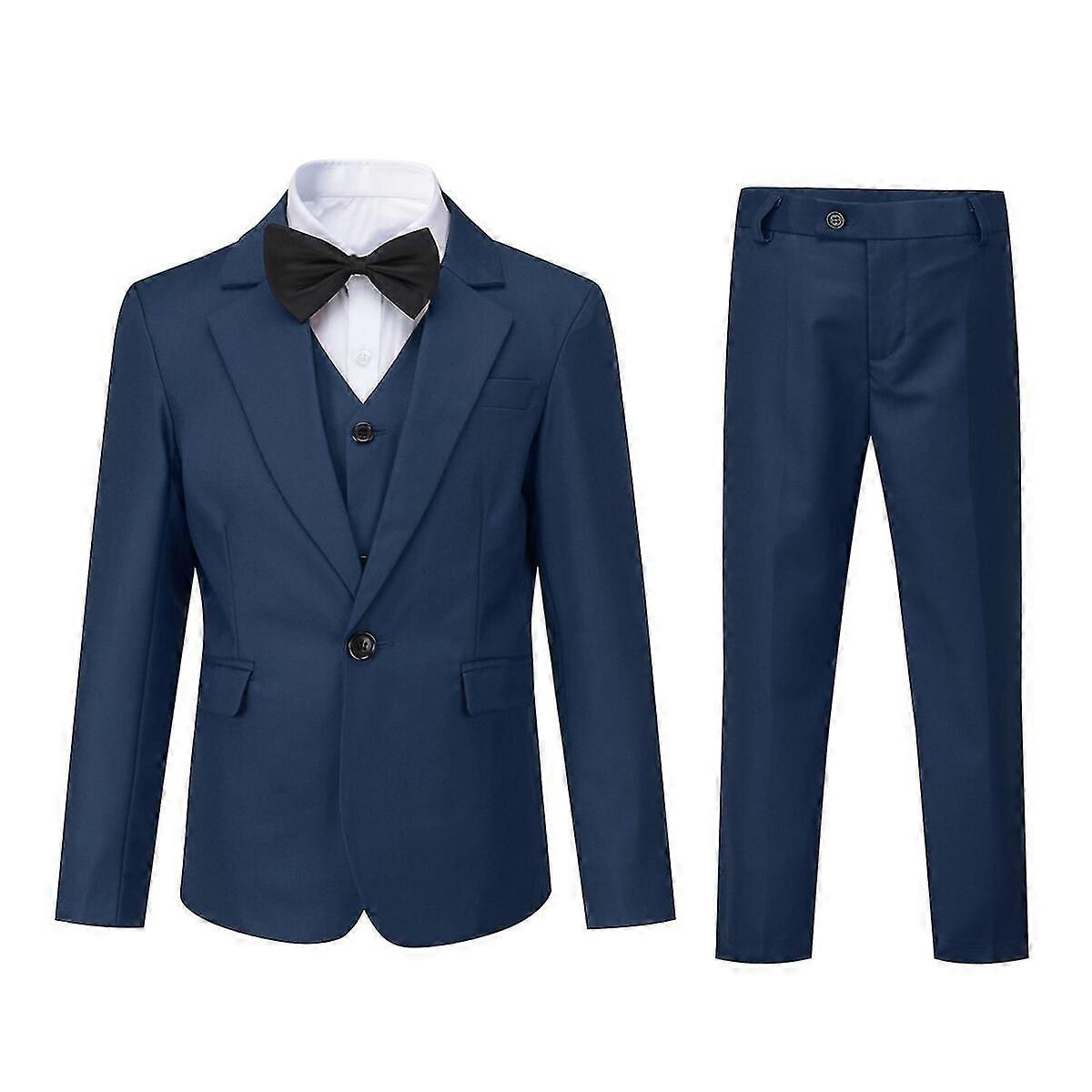 Heyone Sliktaa Boys 3Pce Formal Suit Slim Fit Blazer and Vest and Pants Blue 100CM