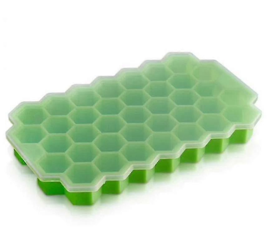 Honeycomb Silicone Ice Tray with Lid, Foldable 37-Cube Ice Maker Box Green