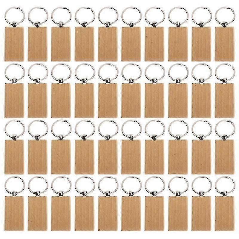 40pcs Blank Rectangle Wooden Key Chain Diy Wood Keychains Key Tags
