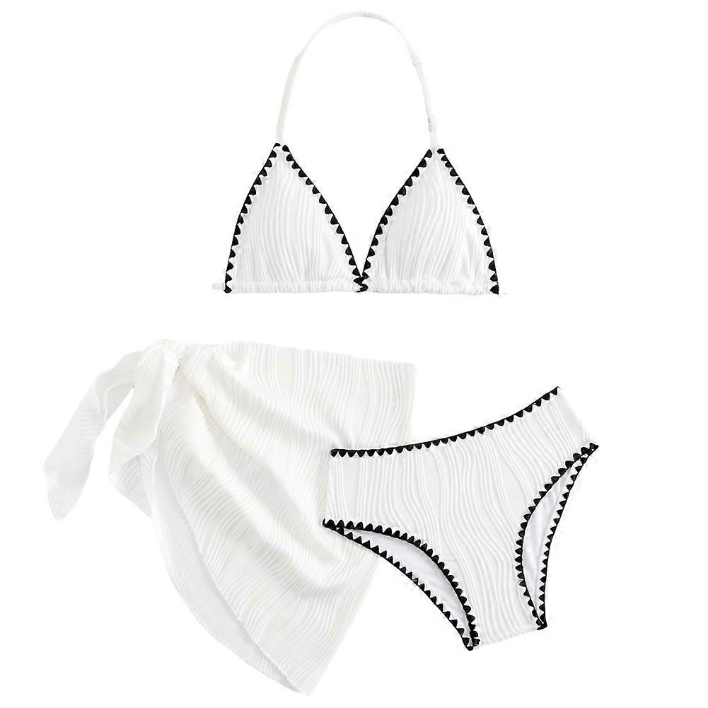 Flickor enfärgade bikini set sommar baddräkt 3 stycken baddräkt badkläder för flickor 8-12 år