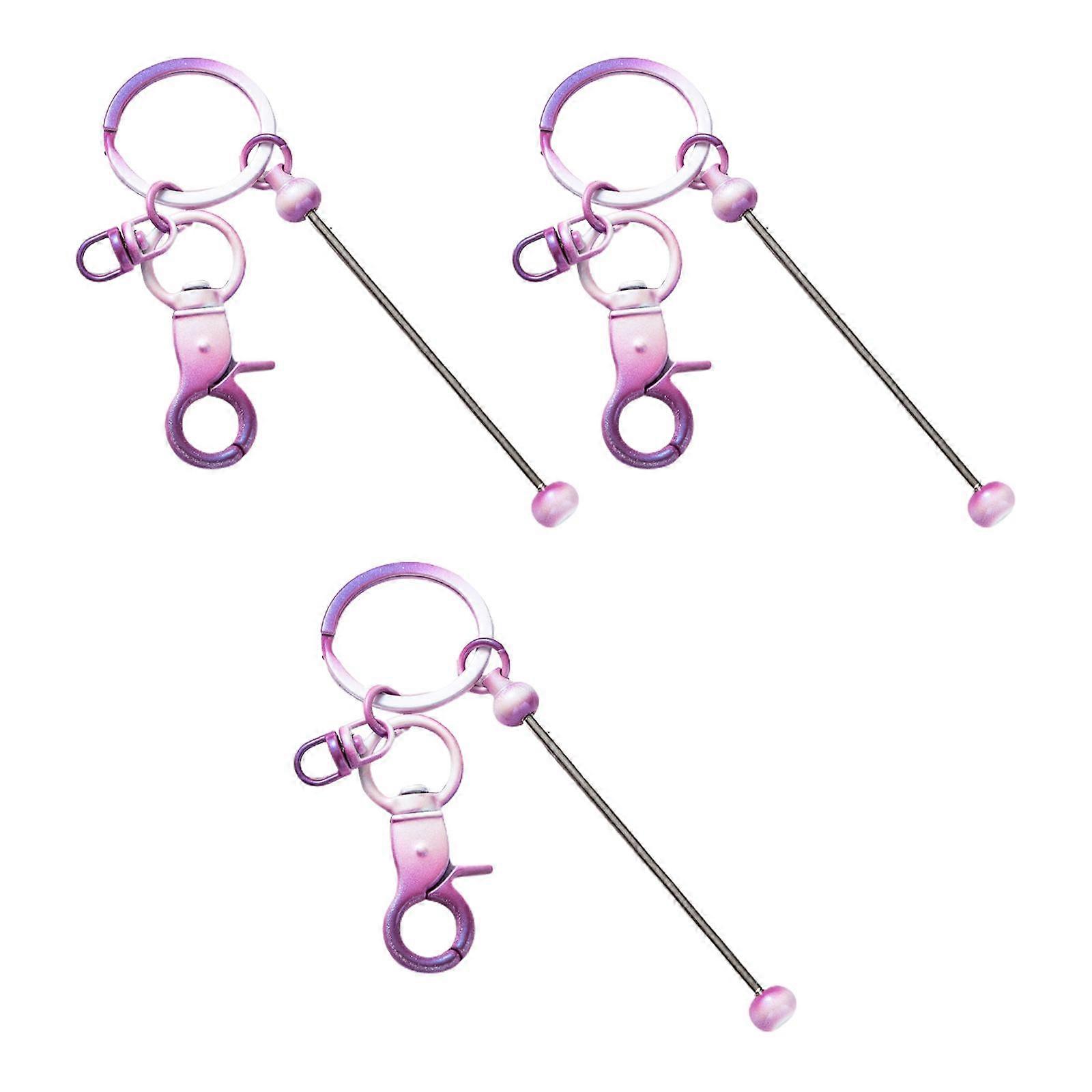3Pcs Beaded Keyring Bars,Bead Keychain Gradient Color,DIY Keychain Beaded