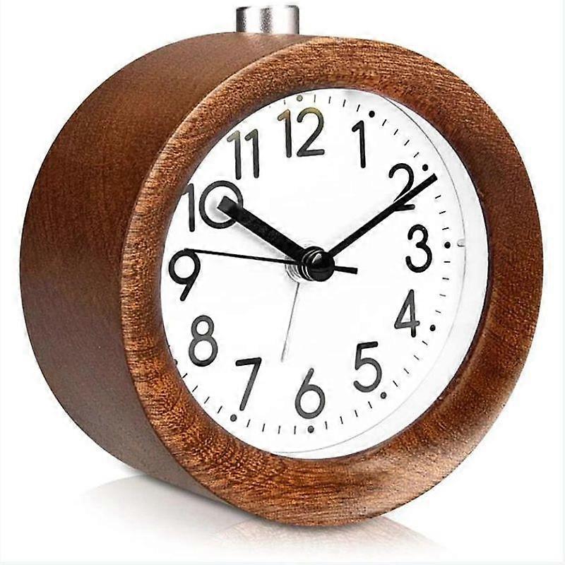 Wooden analog alarm clock with snooze - retro clock with luminous dial - silent vintage wooden table clock without