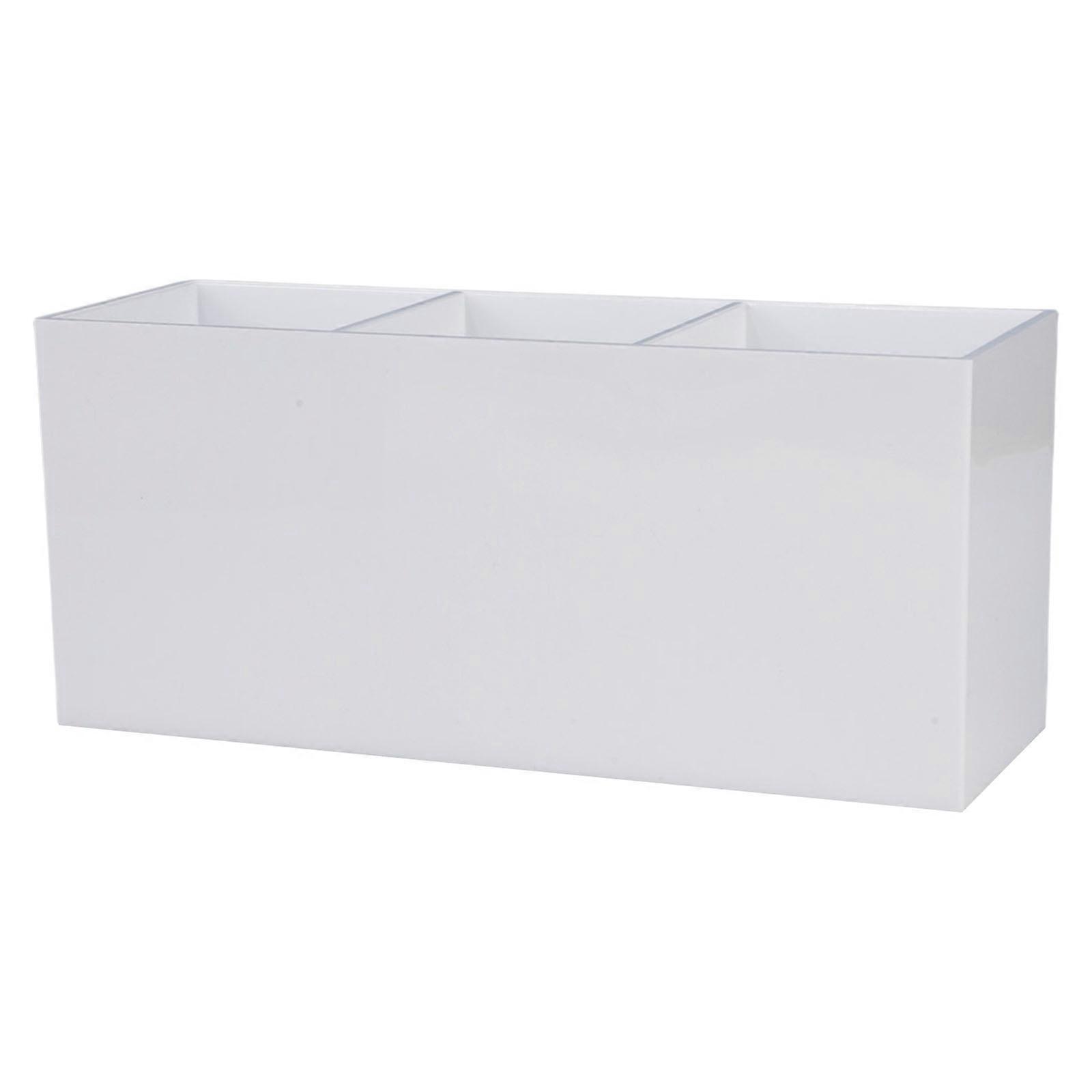 Practical Acrylic Makeup Brush Tool Organizer With Three Sections Space saving Cosmetic Holder For Efficient Storage White