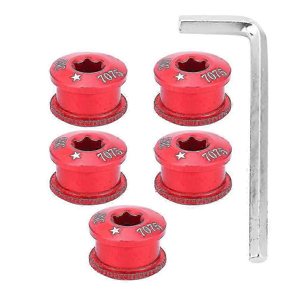 5Pcs Bicycle Bike Chainring Screw - 2024 Chainwheel Bolt for Single Double Triple Speed, Red-5mm