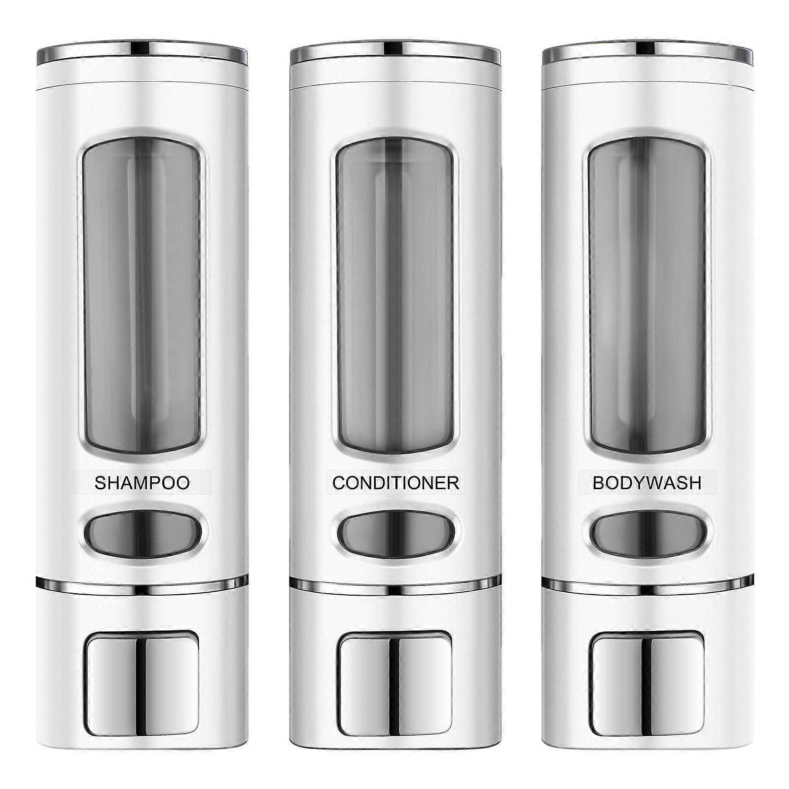 White Shampoo and Conditioner Dispenser Soap Pump Set 14.1 oz for Shower Triple Bottle Pump, Durable Plastic, Modern Design