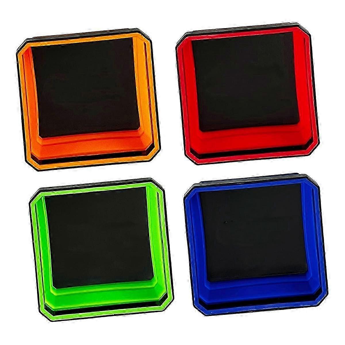 Fold Magnetic Parts Tools Tray Set, 4Pack Foldable 4.5inch Square Silicone Bowls with Double Sided Magnetic Base