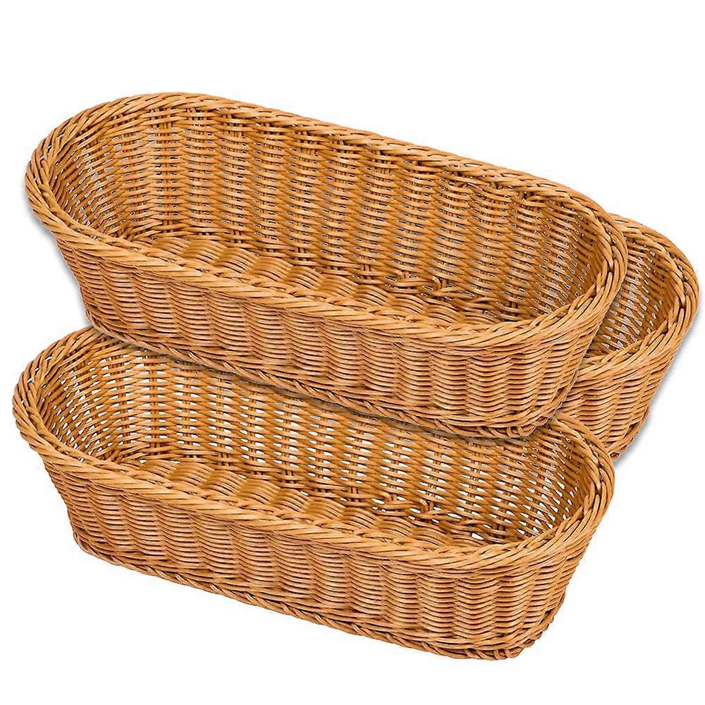 14.5" Poly-Wicker Bread Basket Set of 3 for Serving Food, Fruits, and Vegetables - Restaurant Tabletop Proofing Baskets