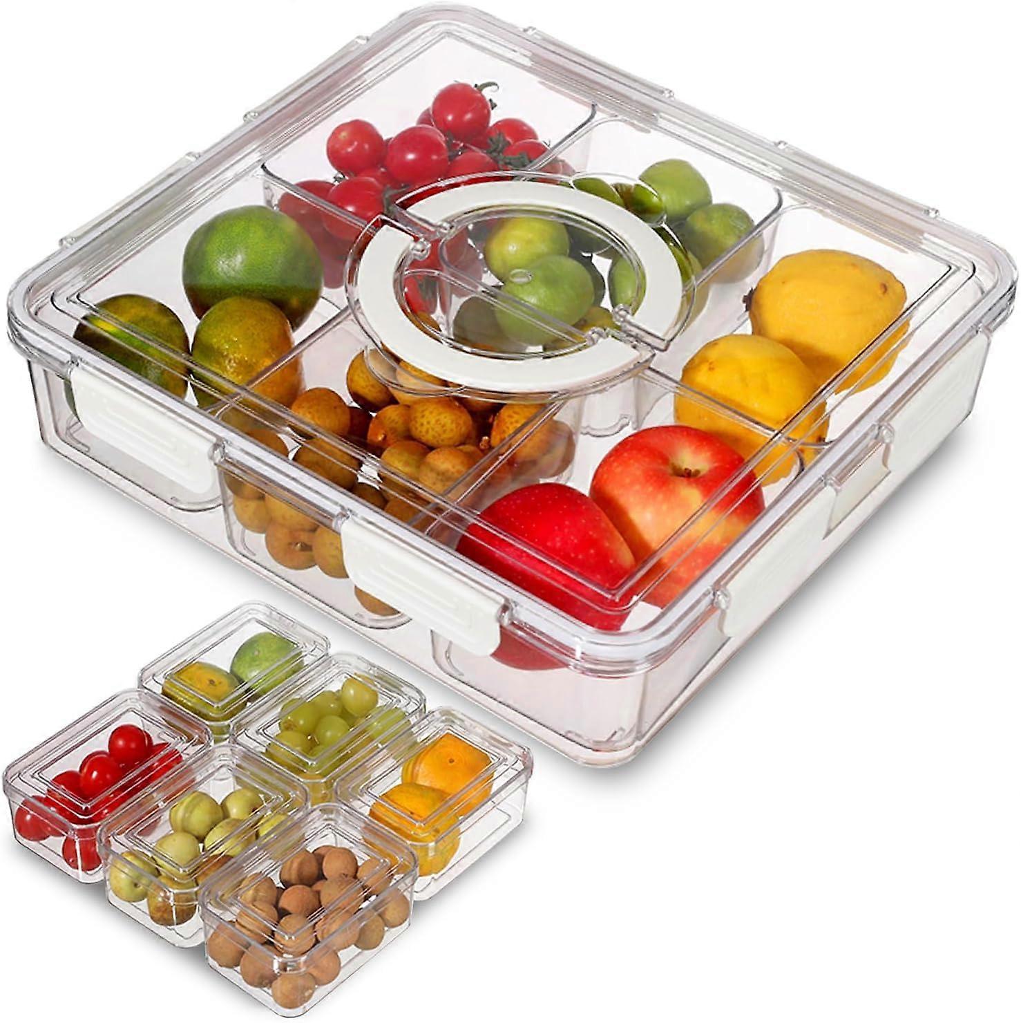 Snack Box Container - 12 Compartment Portable Serving Tray with Lid and Handle for Fruit, Veggies, Nuts, and Snacks