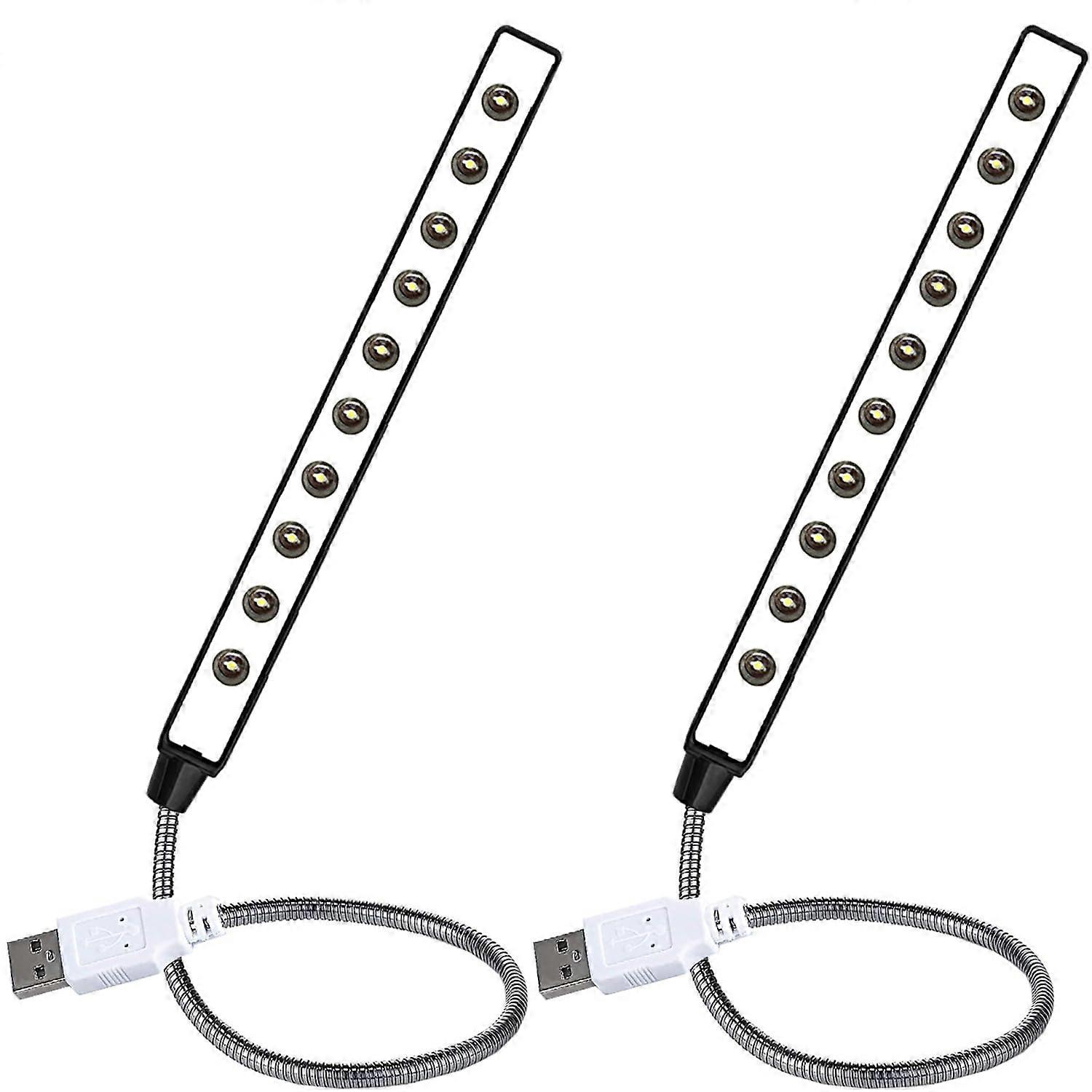 2Pcs 10 Light Beads USB LED Light Flexible Gooseneck Lamp withfor Notebook Laptop, Desktop, PC and MAC Computer Keyboard (Black)