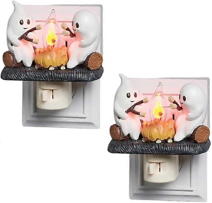 Ghost Bonfire Flickering Flame Halloween Night Light Plug in Wall Simulation Bonfire (2PCS)