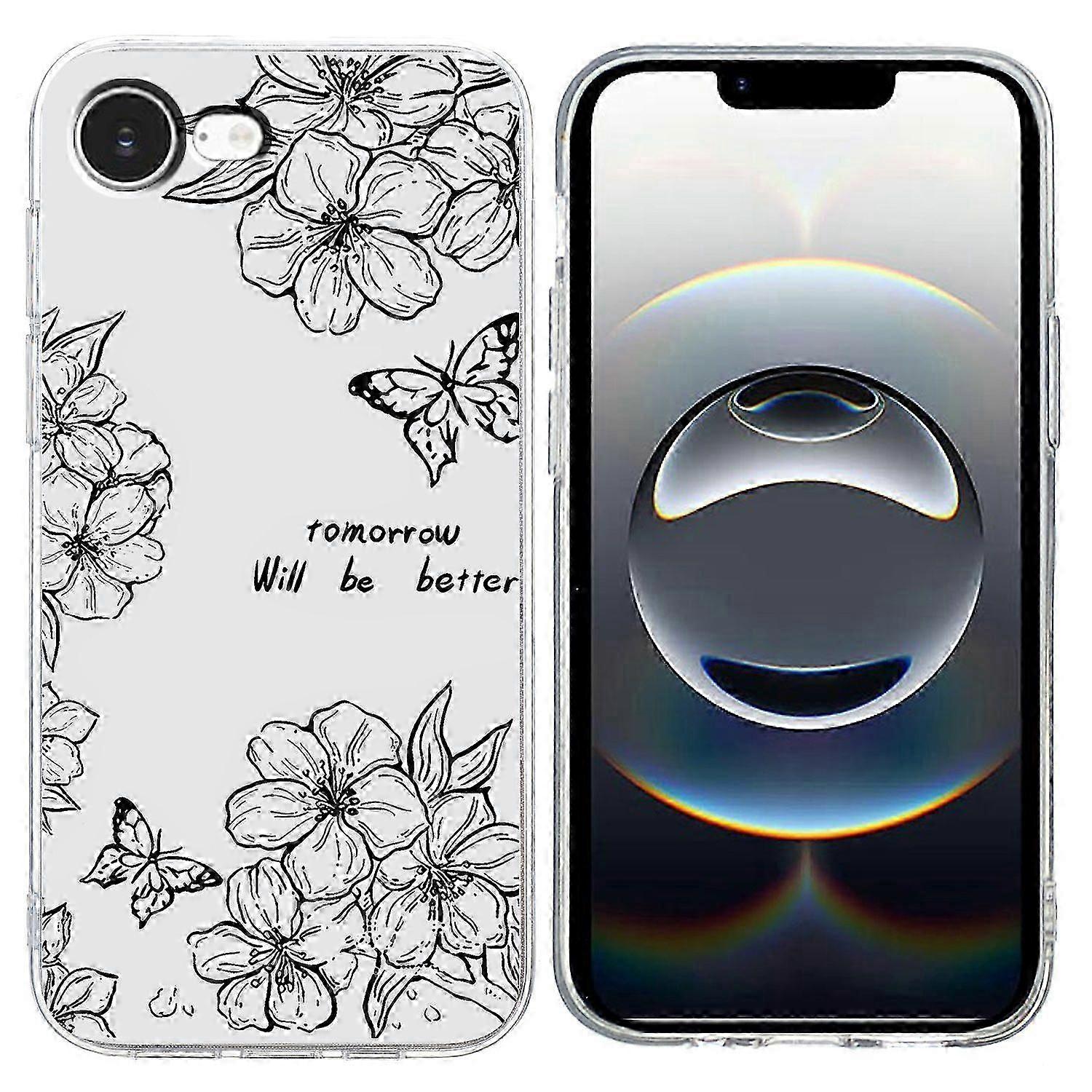 For iPhone 16e Case Soft TPU Phone Back Cover Pattern Printing - Black Bottom Flower