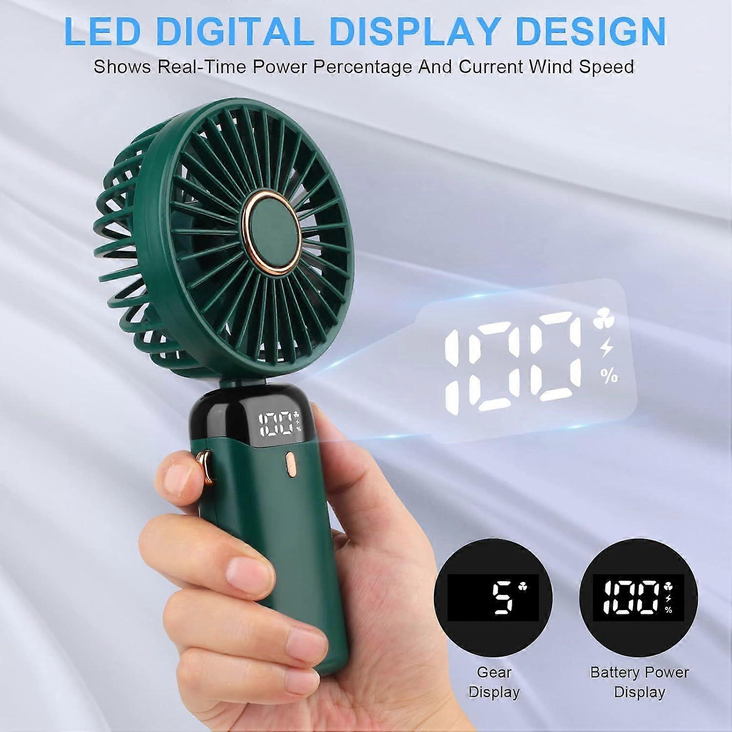 Portable Handheld Fan with Digital Display (Green)