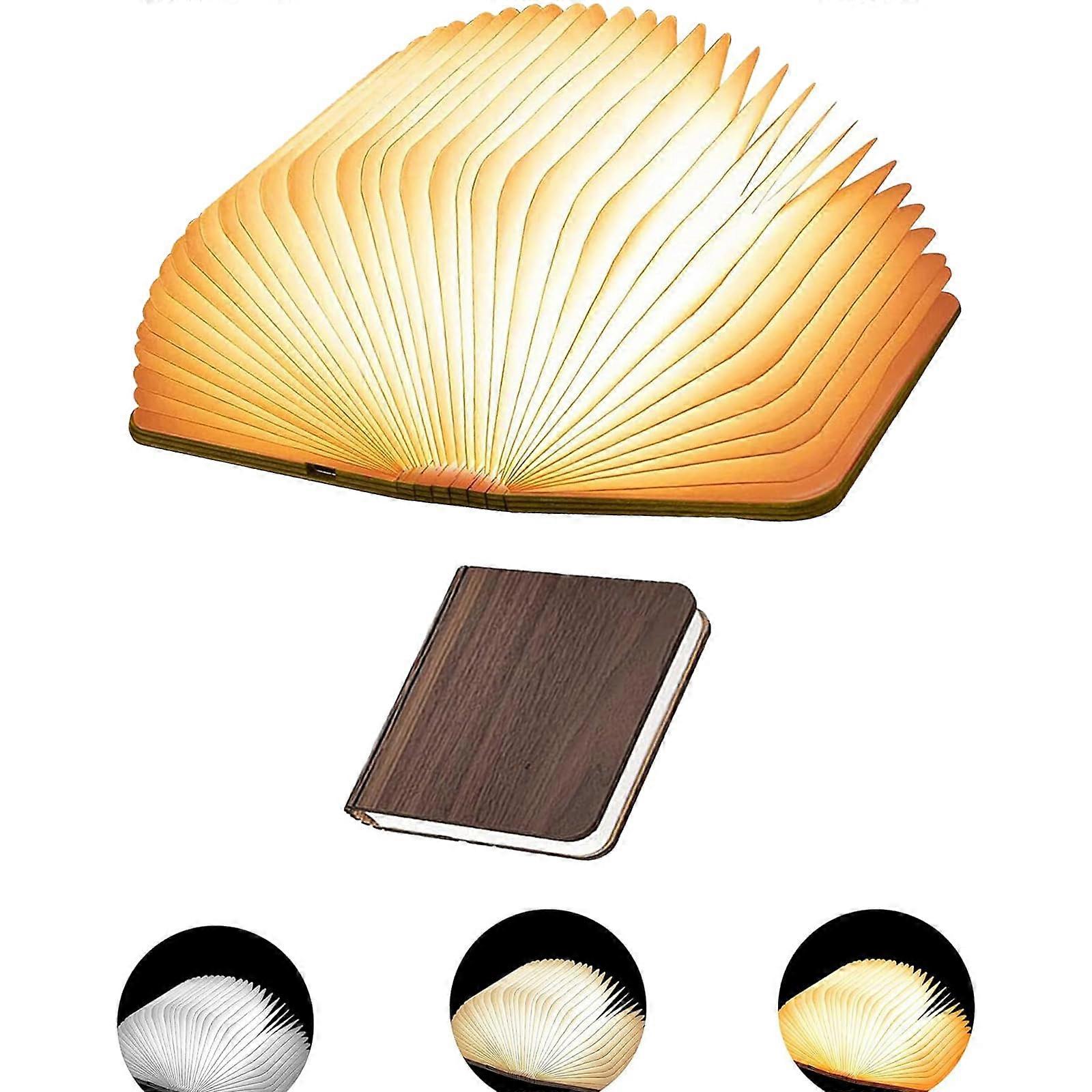 5.7 Inch Wooden Book Lamp, Multicolor Folding Book Lamp Automatically Changes Color, USB Rechargeable