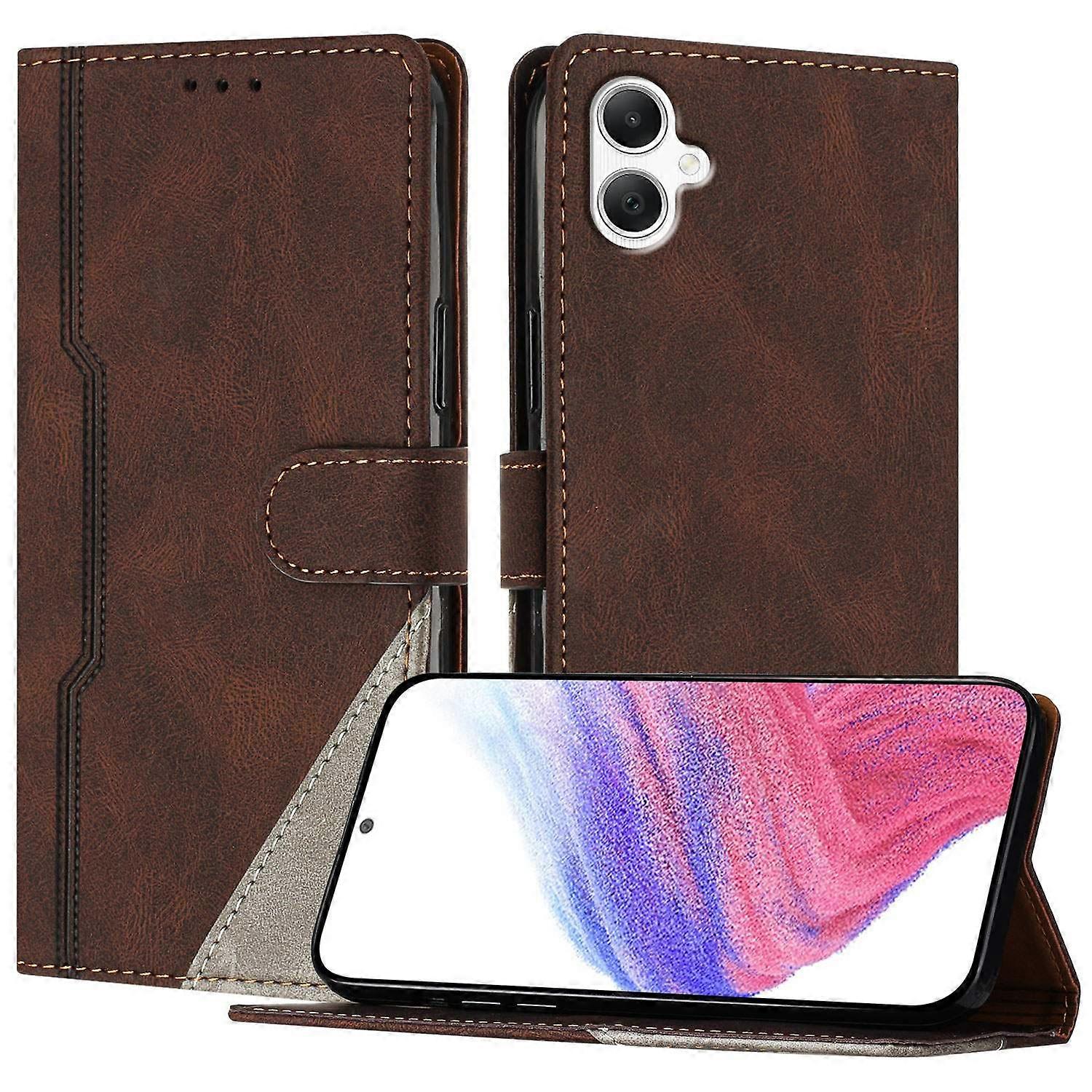 For Samsung Galaxy A06 4G Leather Case Triangle Patchwork Wallet Stand Shockproof Phone Cover