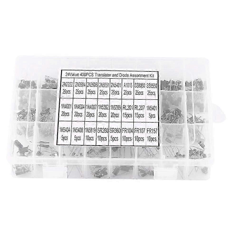 400Pcs 24 Values Transistors Assortment Kit 2N2222-FR157 Fast Recovery Diode Rectifier