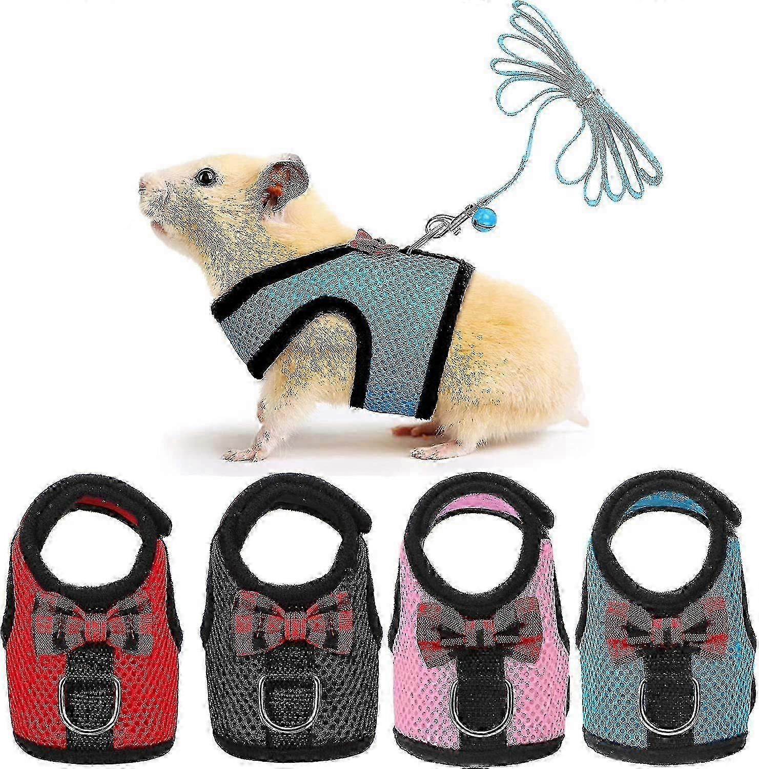 Comfortable Mesh Harness and Leash Set for Guinea Pigs Ferrets and Chinchillas with Bowknot Bell and No Pulling Design