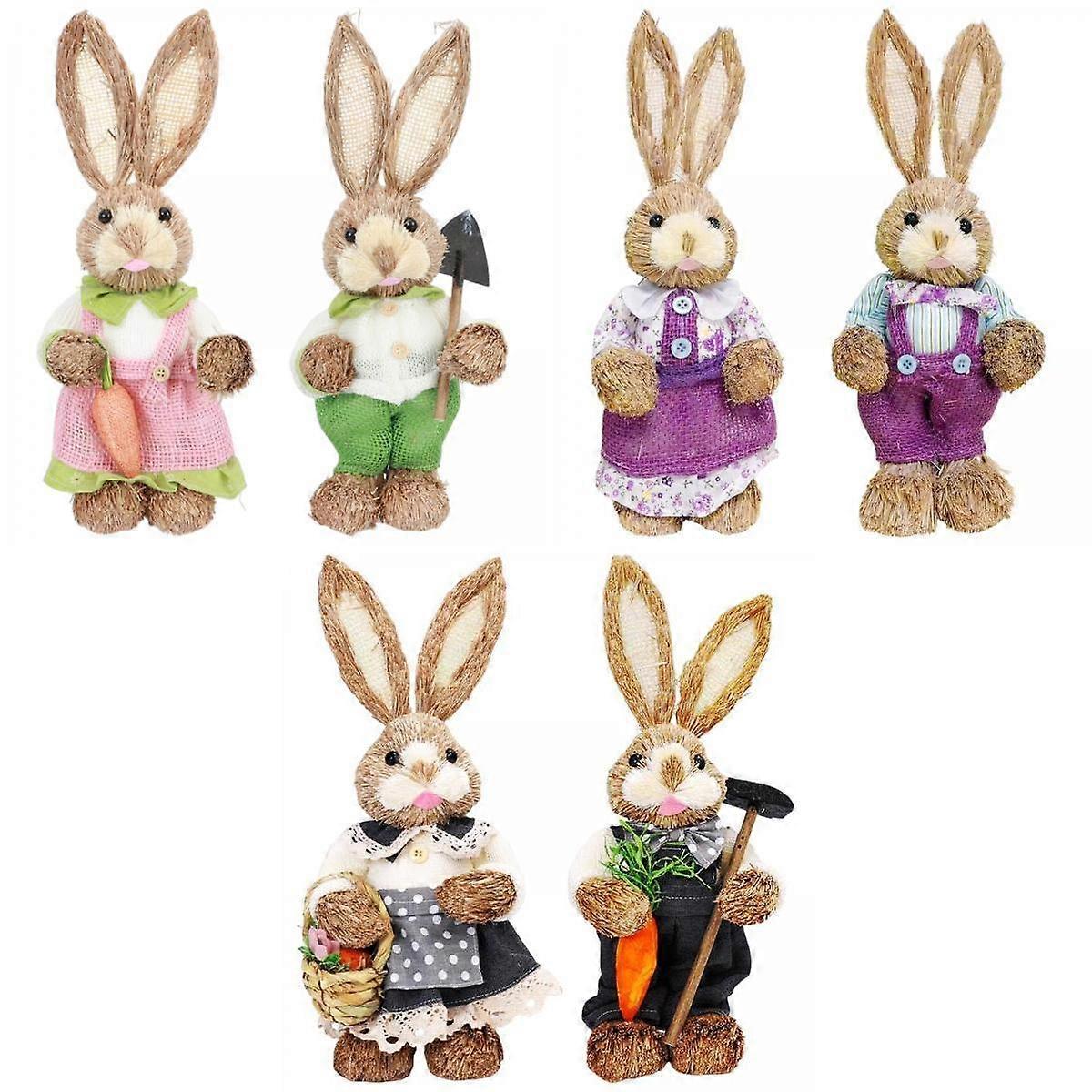 6x Straw Easter Rabbit Decoration Bunny Statues Tabletop Decor