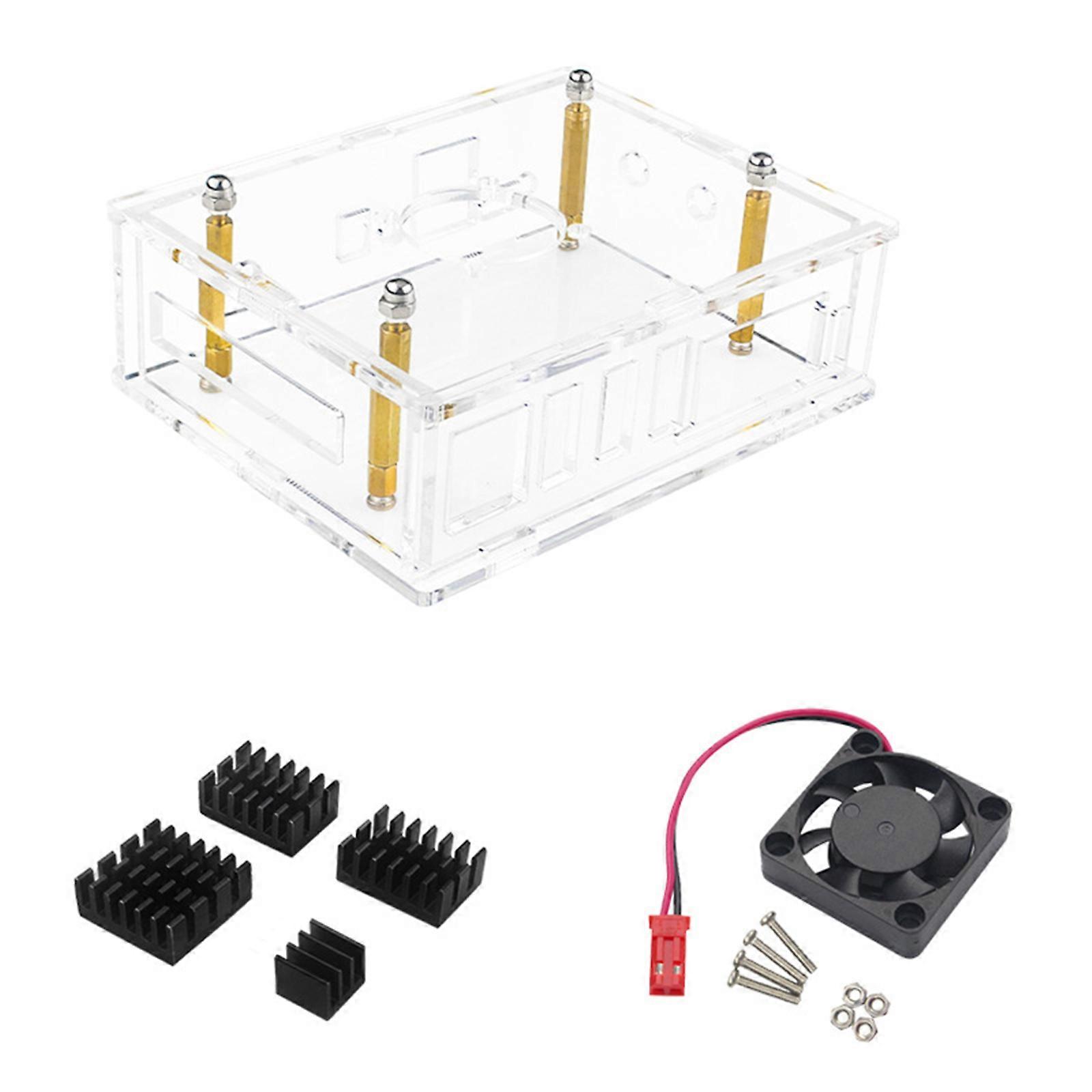 Acrylic Case- for Orange Pi 5 PLUS with Quiet Cooling Fan Heat Sinks Power Adapter Kit Transparent- Clear Cover- Box