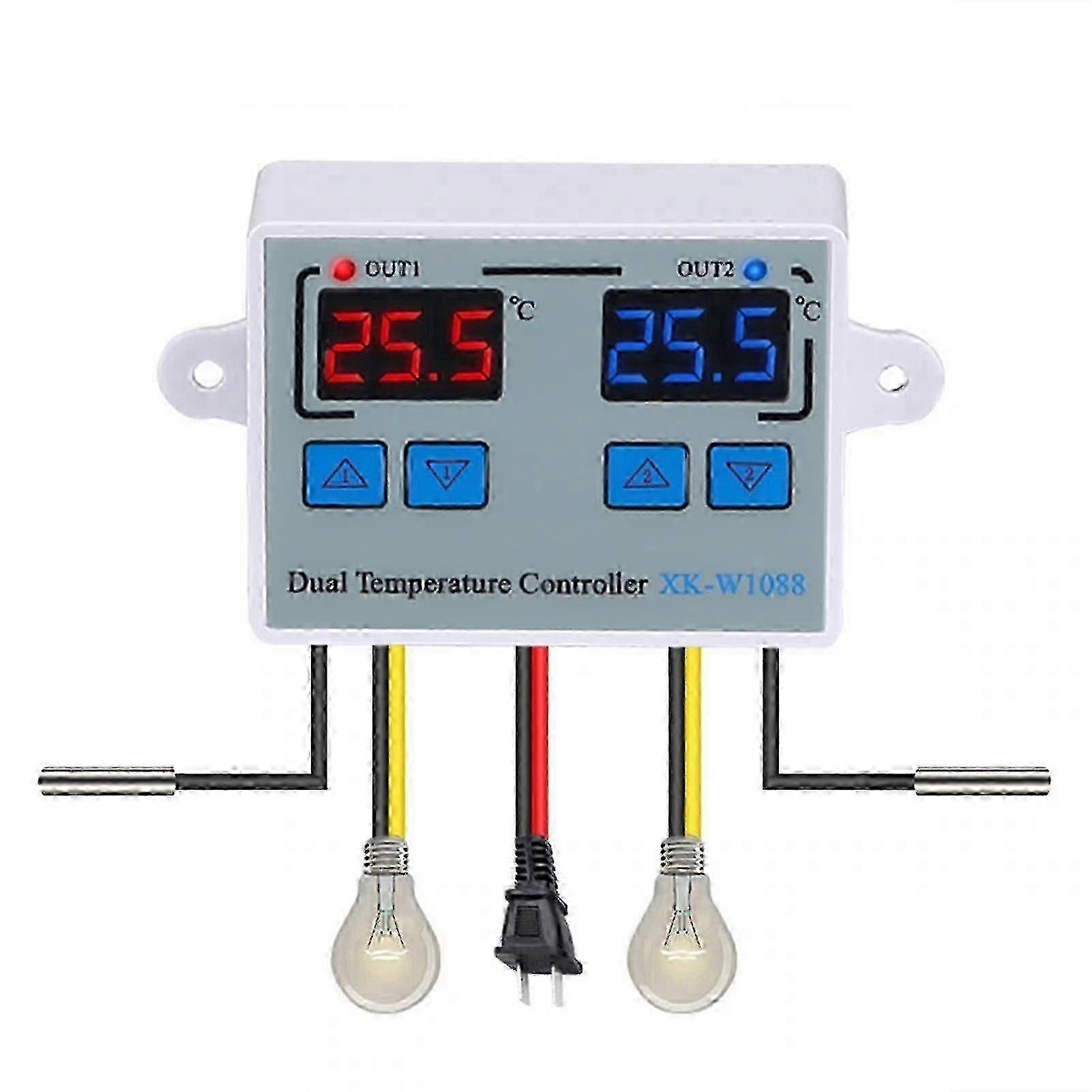 Dual Digital Thermostat Temperature Controller Two Relay Output Thermoregulator For Incubator Heating Cooling Xk-w1088 Ac110-220v