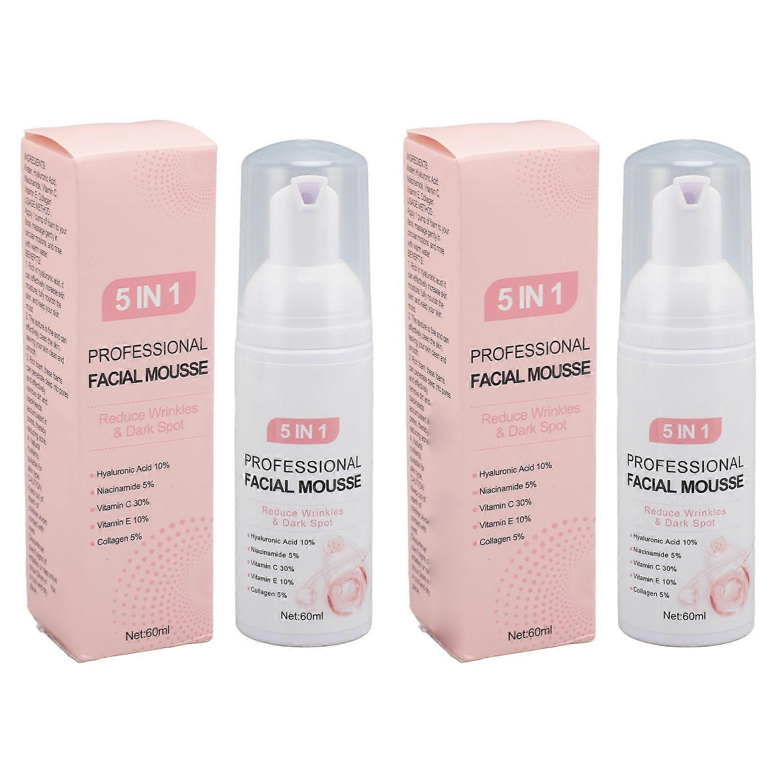 2pcs 60ml 5 in 1 Facial Cleansing Mousse Moisturizing Brightening Firming Face Foam Cleanser