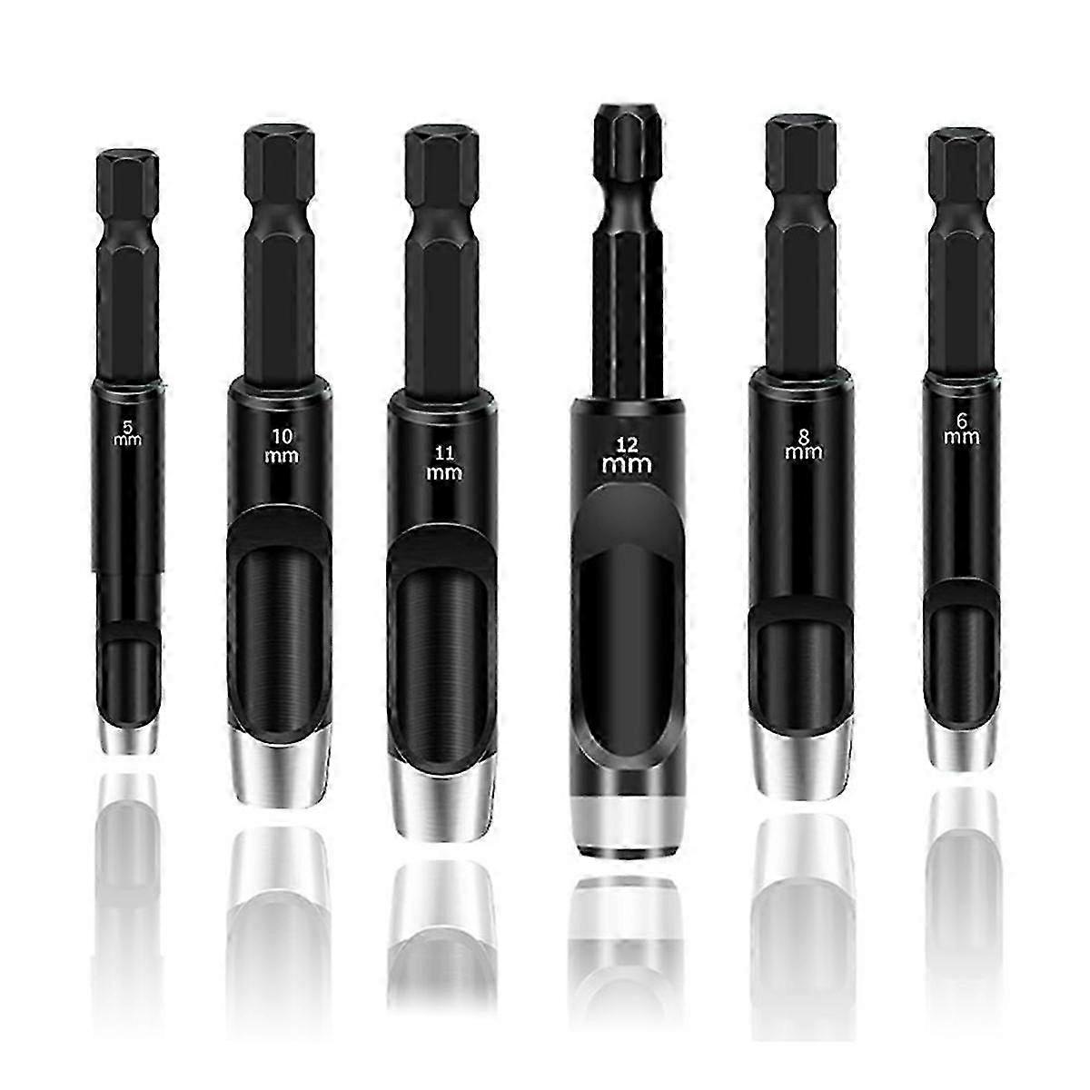 6Pcs Hollow Punch Set Drill Bits -Leather Hole Punch Tool Flexible Drill Bit Extension Hexagonal Ha