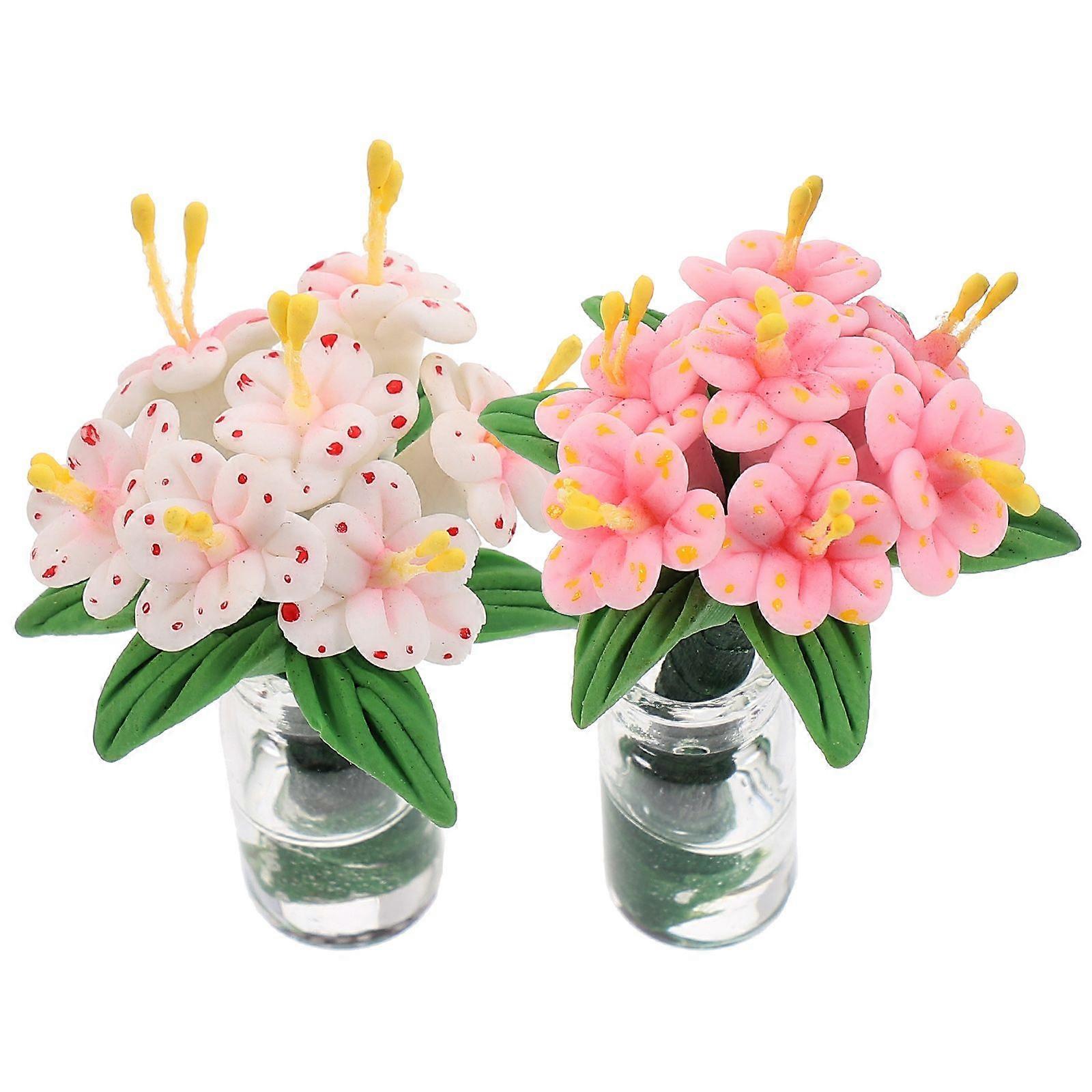 2Pcs Artificial Mini Potted Plants Tiny Miniature Decorative Flower Pot Artificial Flowers