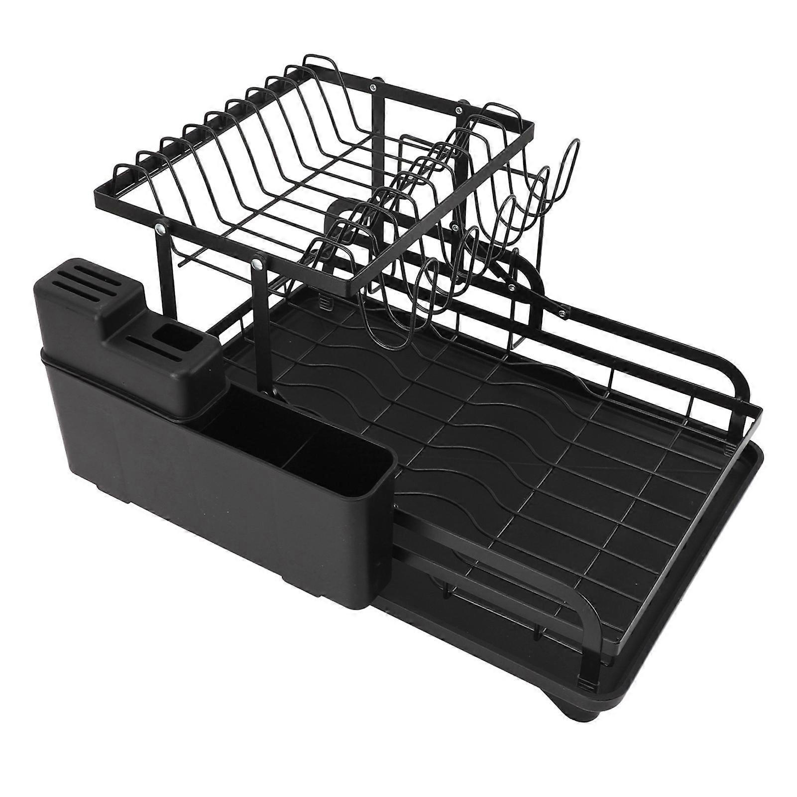 Dish Drying Rack Folding 2 Tier Multipurpose Easy Storage Dish Dryer Rack for Kitchen Countertop Black 