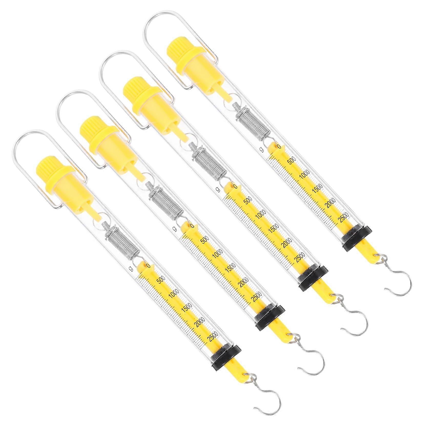Spring Scale 4-Pack Analog Tubular Portable Newton Dynamometer, Yellow Plastic, Miniature Hook-Labeled