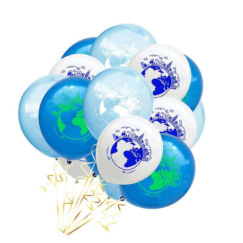 Latex Balloons with World Map & Sequin Patterns in Light Blue, White, and Dark Blue – Party Decoration Balloons with Ribbon for Birthday and Festive