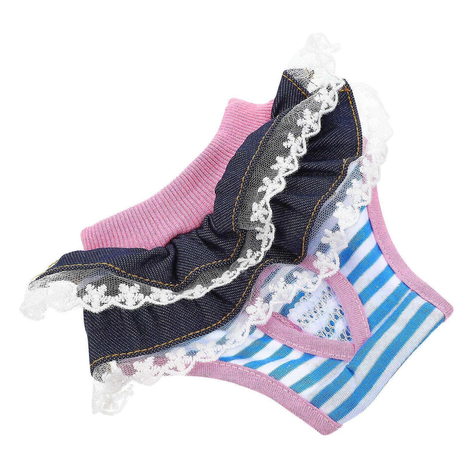 Dark Blue L Size Female Dog Nappies Reusable Cotton Material Daily Use 1Pcs