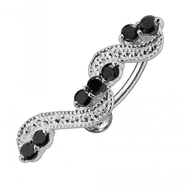 Sterling Silver Jewelled Non-moving Banana Bar Navel Belly Ring
