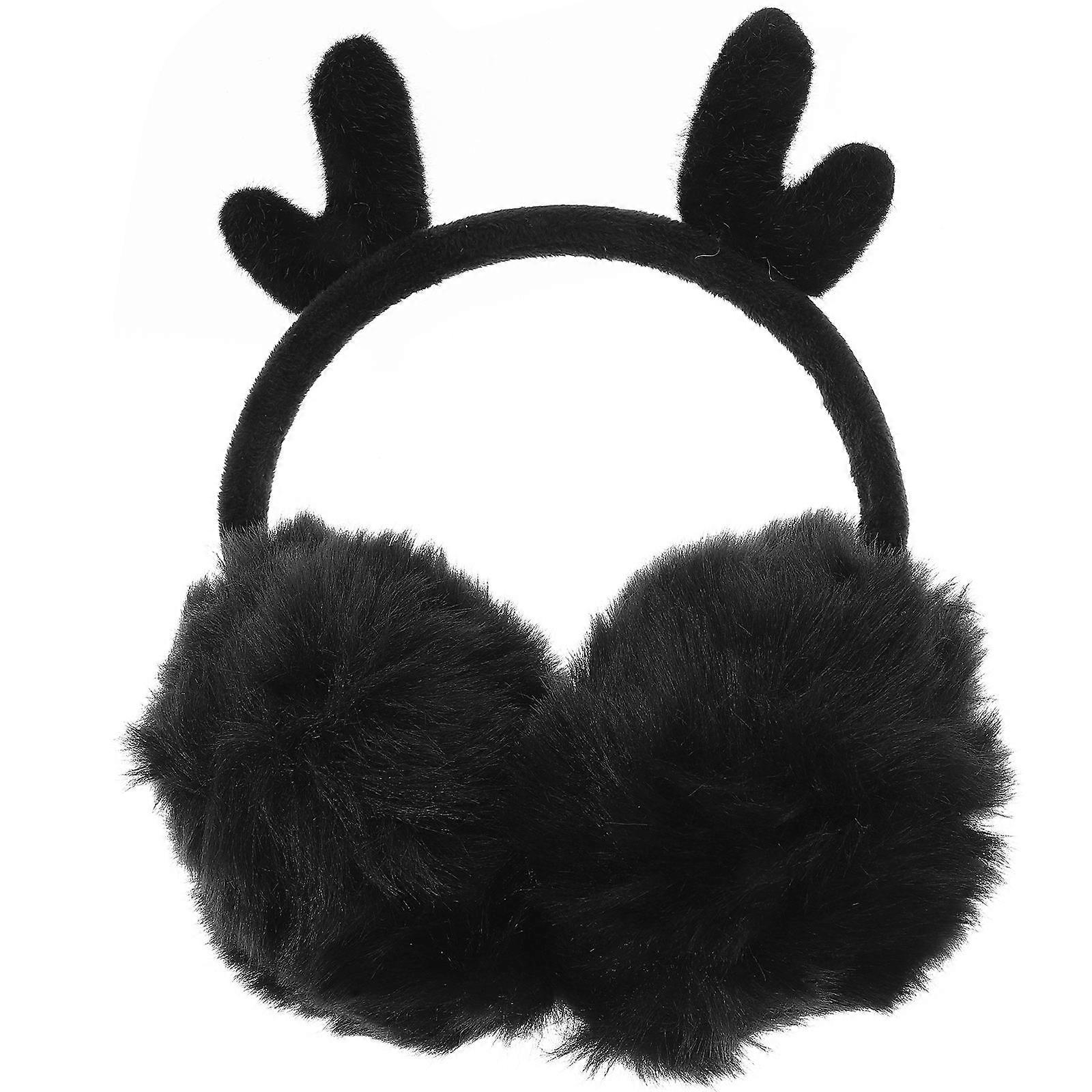 Antler Shape Earmuff Multipurpose Casual Backpack Black Winter Use Adjustable Straps 1Set