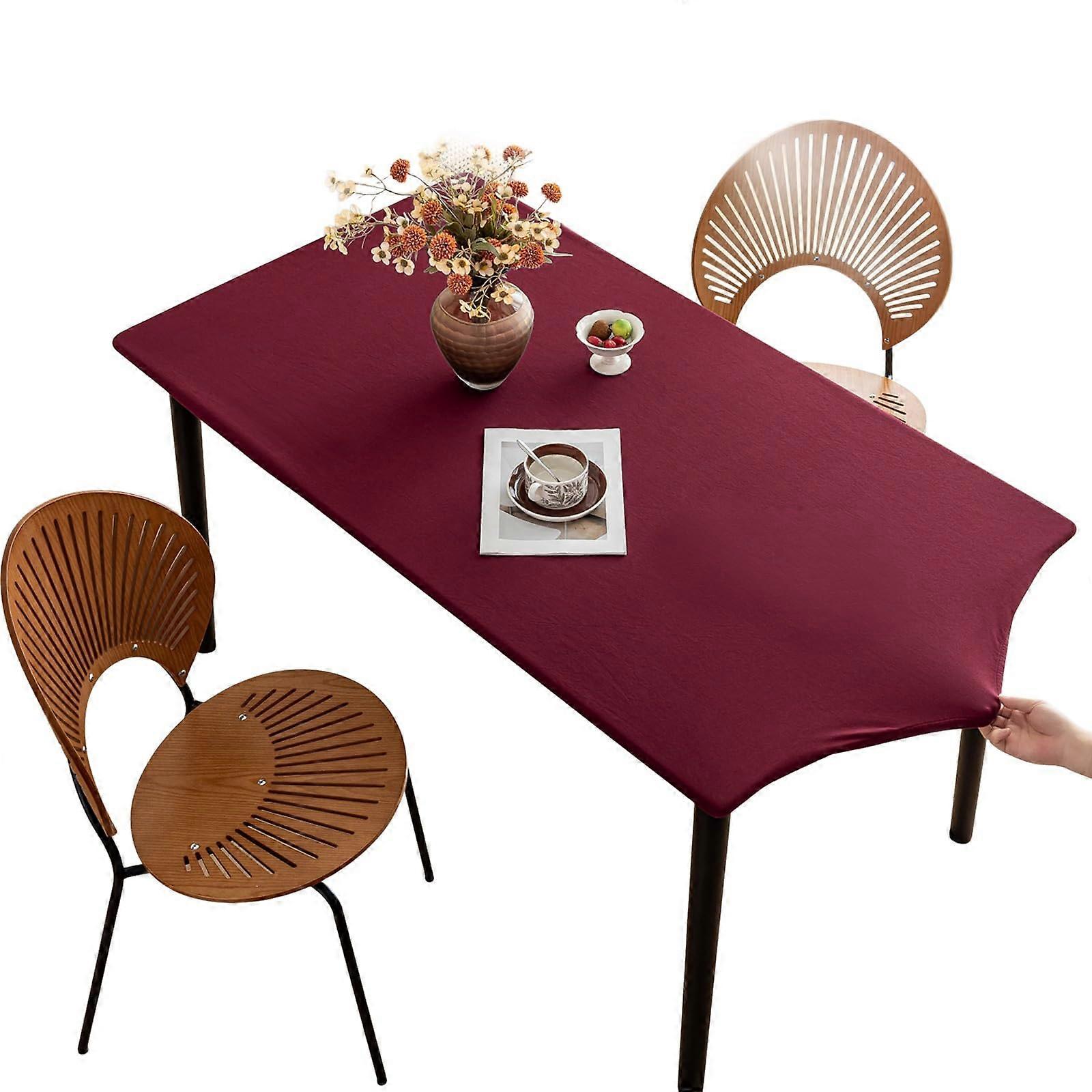 NonSlip Tablecloth with Elastic Band, Polyester WipeClean, (Red, 90x150cm)