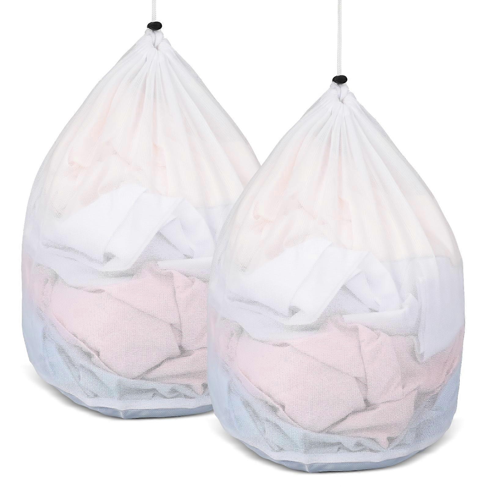 Laundry Bags Set of 2, 40 x 30 cm Mesh Laundry Bags with Cord Stopper, Reusable Fine Net for Washing Machine