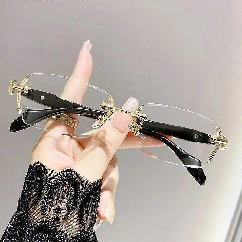 Vintage Fashion Square Reading Glasses for Women Rimless High Definition Blue Light Blocking Far Sight Eyeglasses Unisex Eyewear