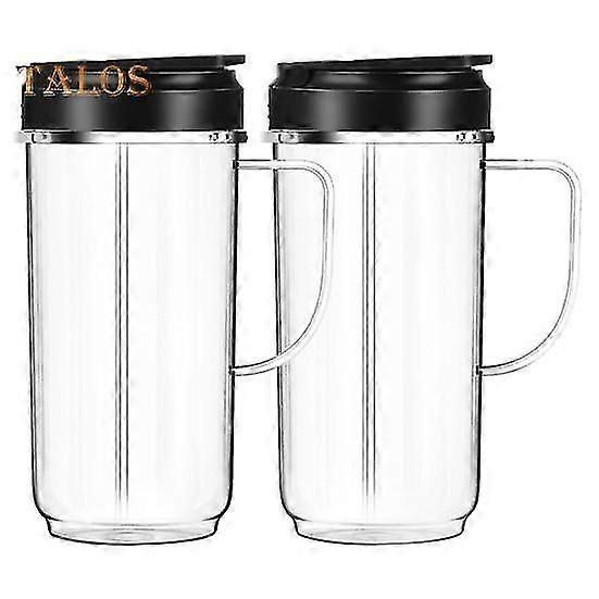 2Pcs Blender Cups Tall 22oz Cup with Flip-Top Lid Cross And Blade Smoothies Blender Replacement Parts with Handle for