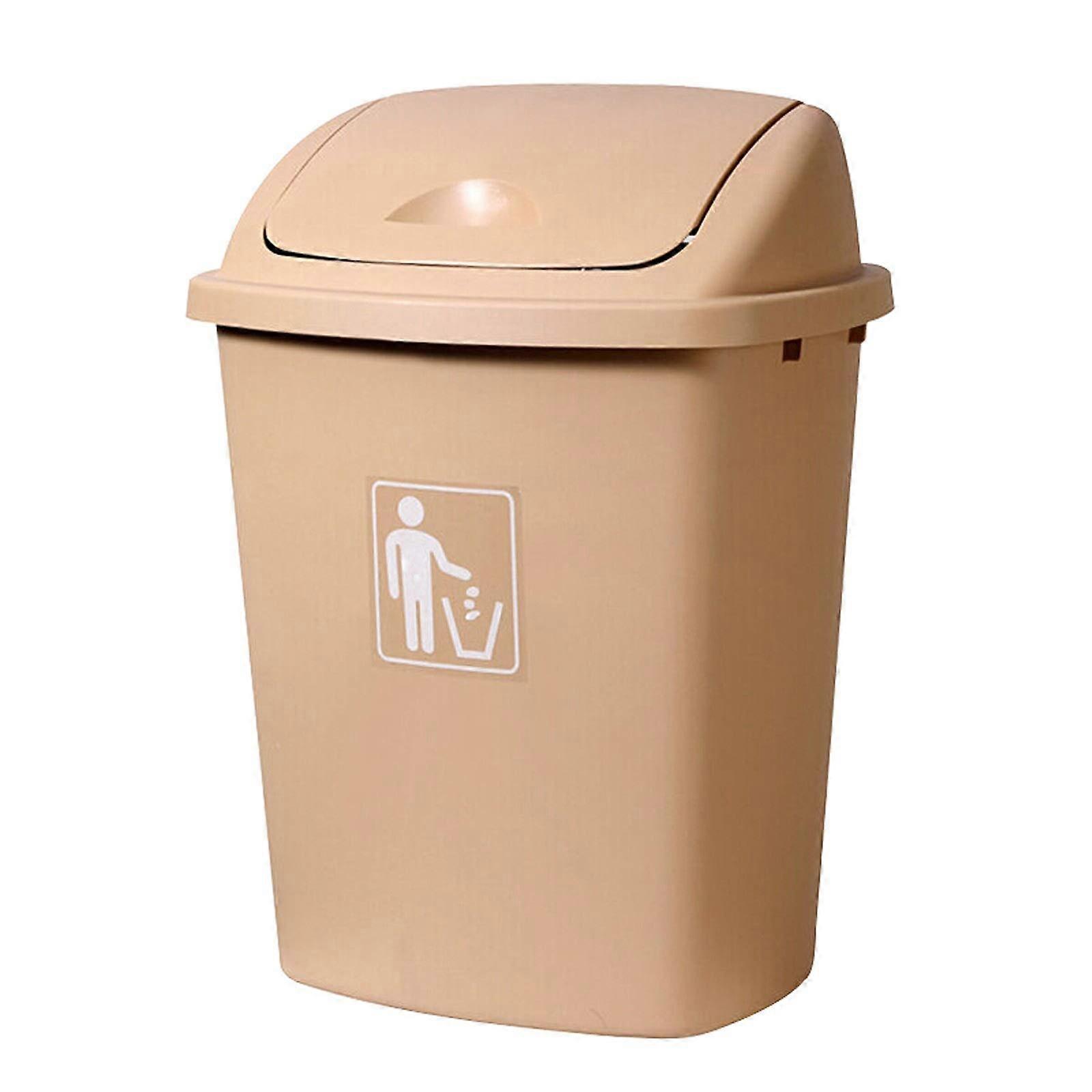 Outdoor Trash Can, Plastic Shake Lid Type Waste Bin, Swing Top Garbage Bin (Beige, 30L)