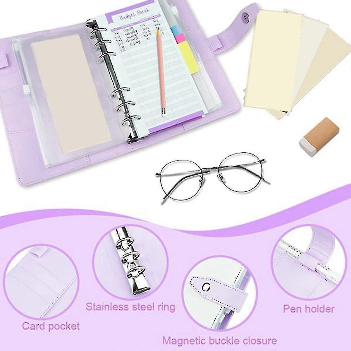 Multifunctional A6 Budget Binder Notepad - Pu Notebook With Pockets And Budget Sheets