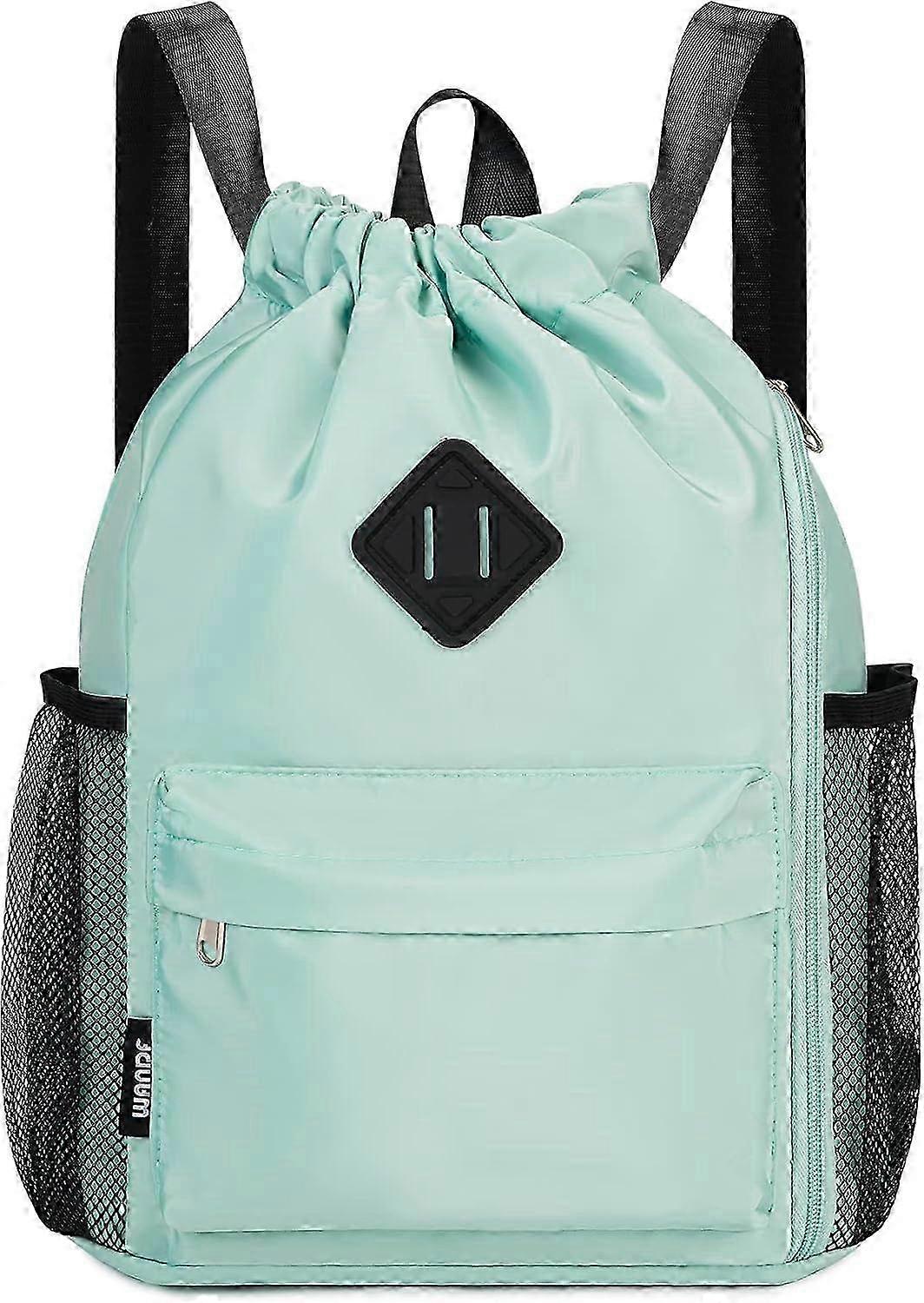 Mint Green Drawstring Gym Bag with Shoes Compartment