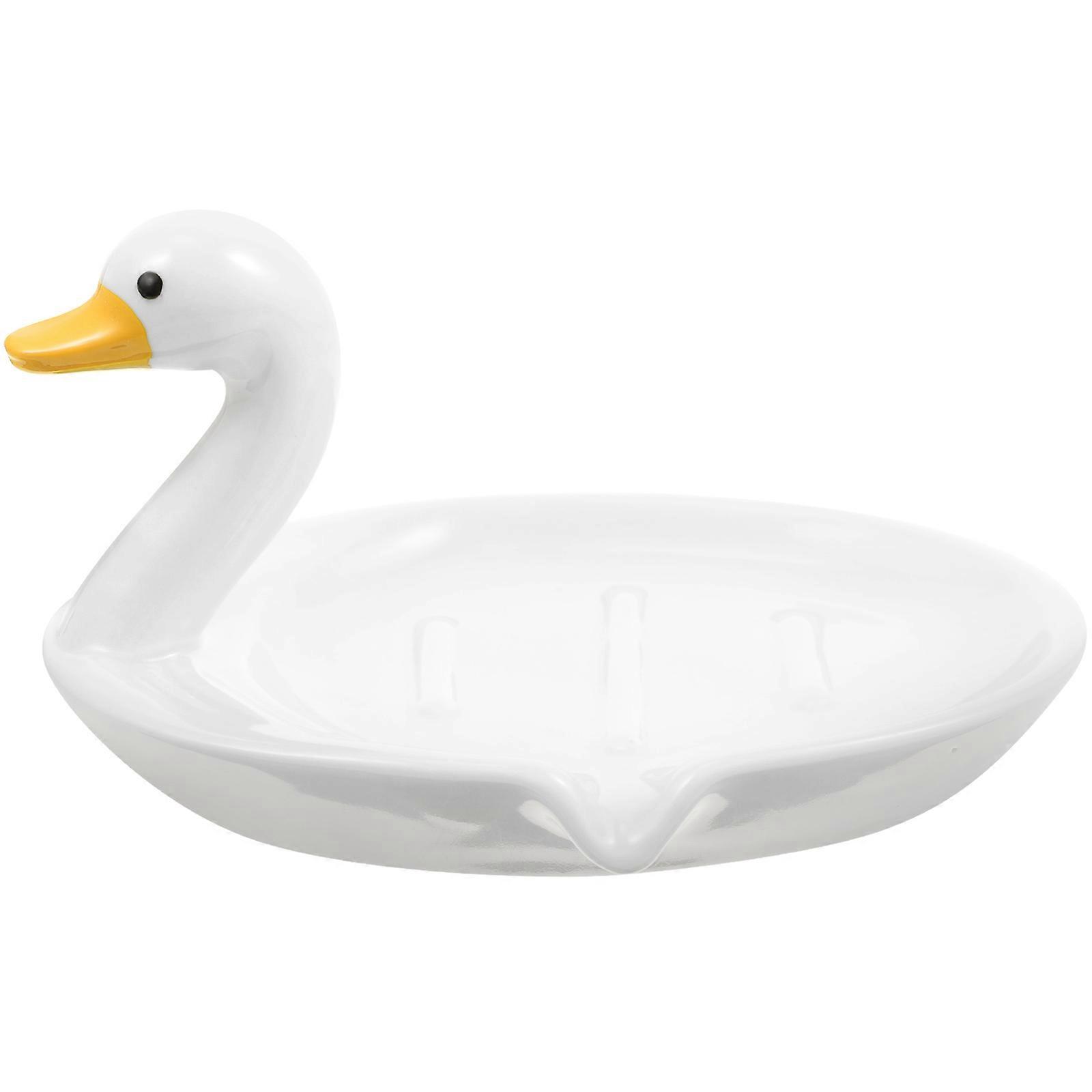 Bathroom Soap Dish Ceramic Swan Shape Self Draining Easy to Clean 1Set