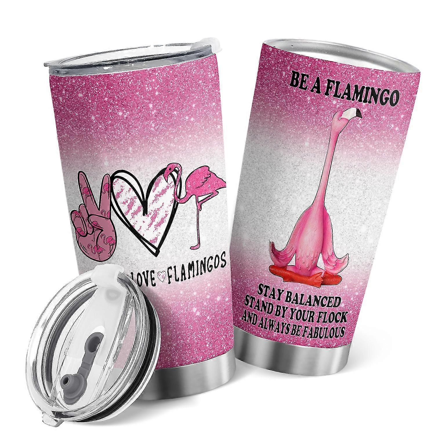 Copo Térmico de Parede Dupla Isolado em Aço Inoxidável Impresso com Flamingo Fofo de 20oz com Tampa para Certa Marca