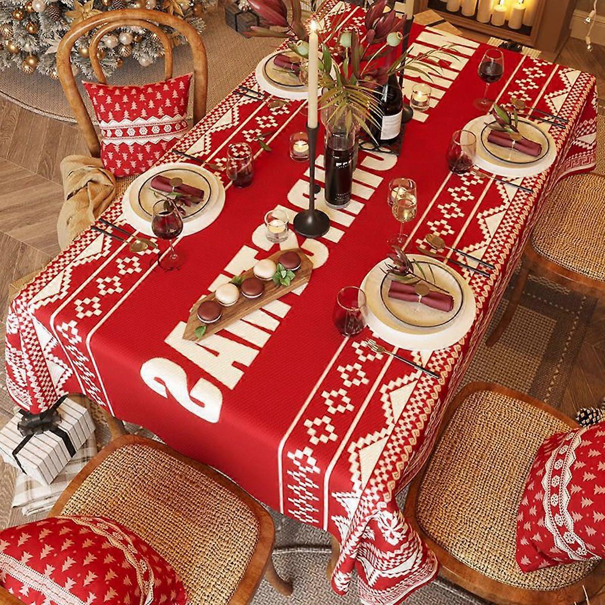 Christmas Atmosphere Rectangular Tablecloth, Waterproof Dining Table Cover, Chinese Year Tea Table Cloth (Size: 140 x 300 cm, Color: C)